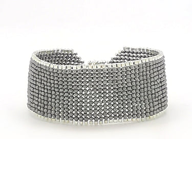 Brazalete Telar Plata Medio Liso Gris Aperlado